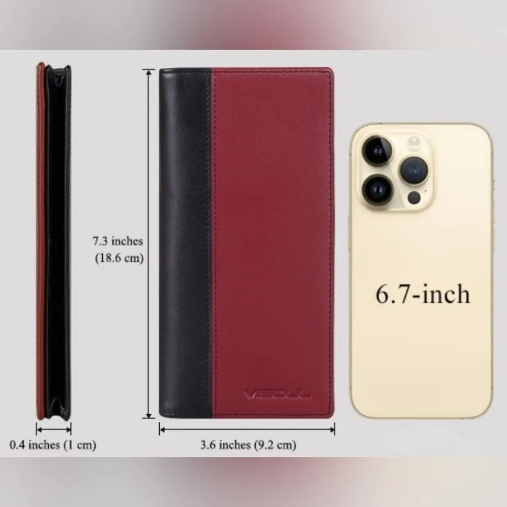 🩵⏭️NIB Black & Burgundy Italian Leather RFID Blocking Long Bi-Fold Wallet